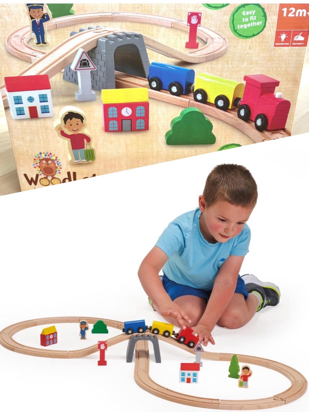 Wooden Train Set Woodlets 30 Pieces For Ages 12 Months+ Addo *NEW*